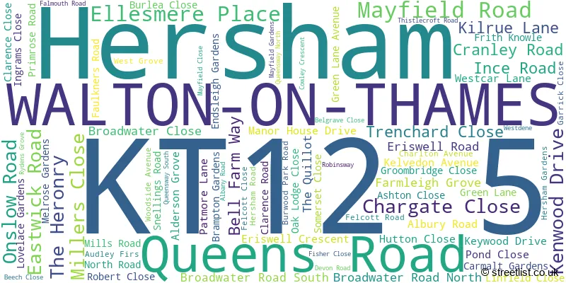 A word cloud for the KT12 5 postcode